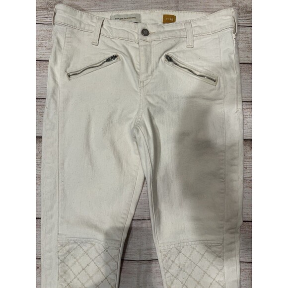 Pilcro Serif Skinny Ankle Zip Moto Jeans Pants  Ivory ANTHROPOLOGIE Size 29/8 - Picture 4 of 11
